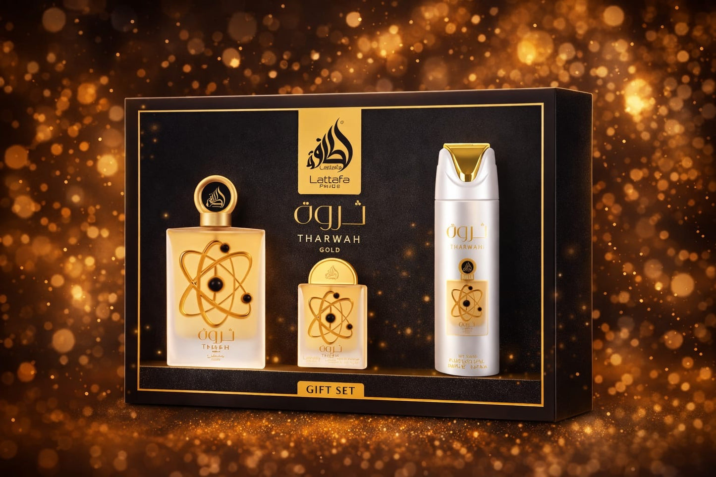 GIFT SET THARWAH GOLD WOMEN - 3 Piece Eau De Parfum Gift Set BY LATTAFA PRIDE
